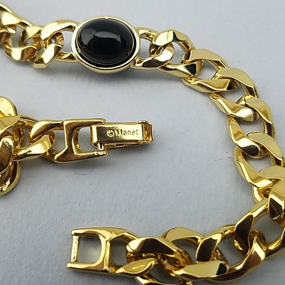 EUC Monet Large gold chain necklace black bead 14" - Picture 4 of 8